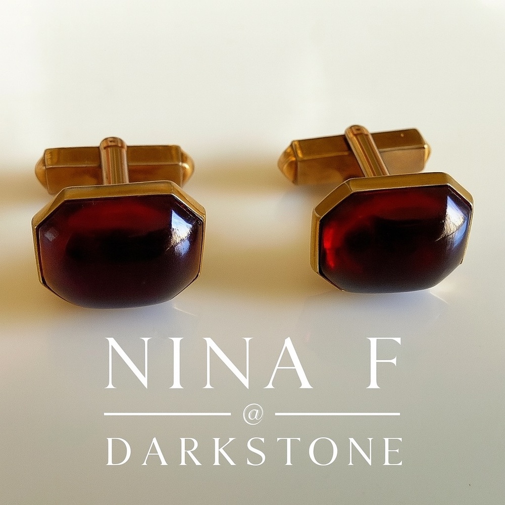 🇺🇸 Vintage Swank Gold/ Red dress cuff links 40s/50s vintage